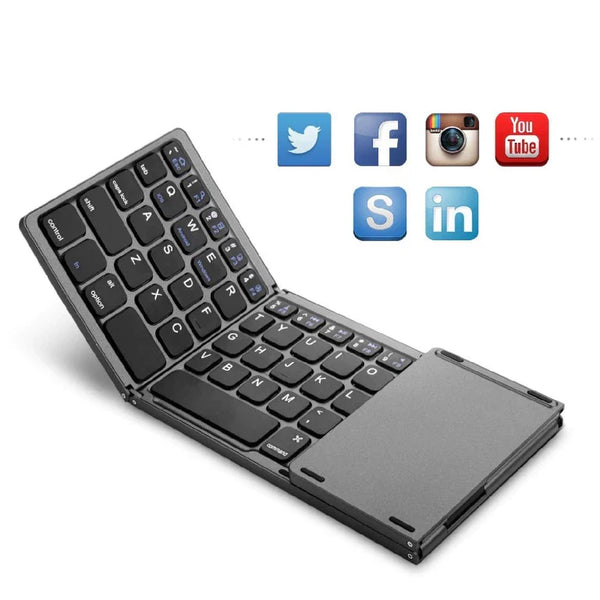 Mini Teclado Portátil Sem Fio Recarregável Dobrável Touchpad Bluetooh